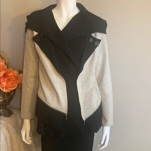 Stylish Black & cream drape front cardigan/jacket Small